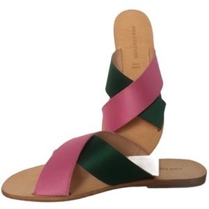 ANA COUTURE Pink&Green Flat Sandals